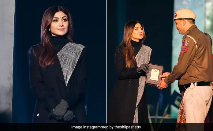 Shilpa Shetty's Saree Braves A Cold Winter Night In True Indian Police Force Style With A Trench And Gloves