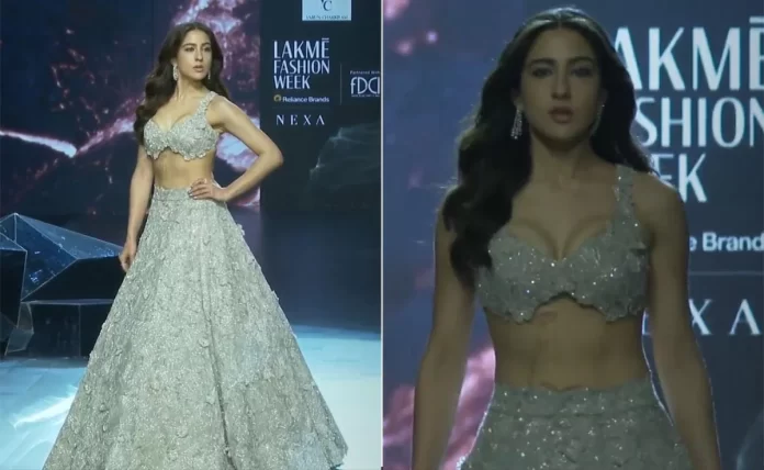 Sara Ali Khan Dazzled On The Ramp In A Glitzy Silver Lehenga At Lakme Fashion Week 2024